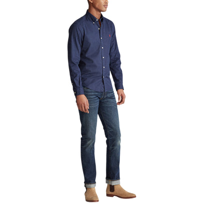 Navy - Side - Ralph Lauren Mens Oxford Long-Sleeved Button-Down Shirt