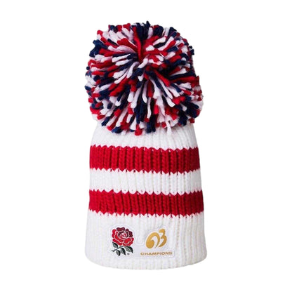 White-Red - Front - England Rugby Unisex Adult Champion 2003 Striped Bobble Hat