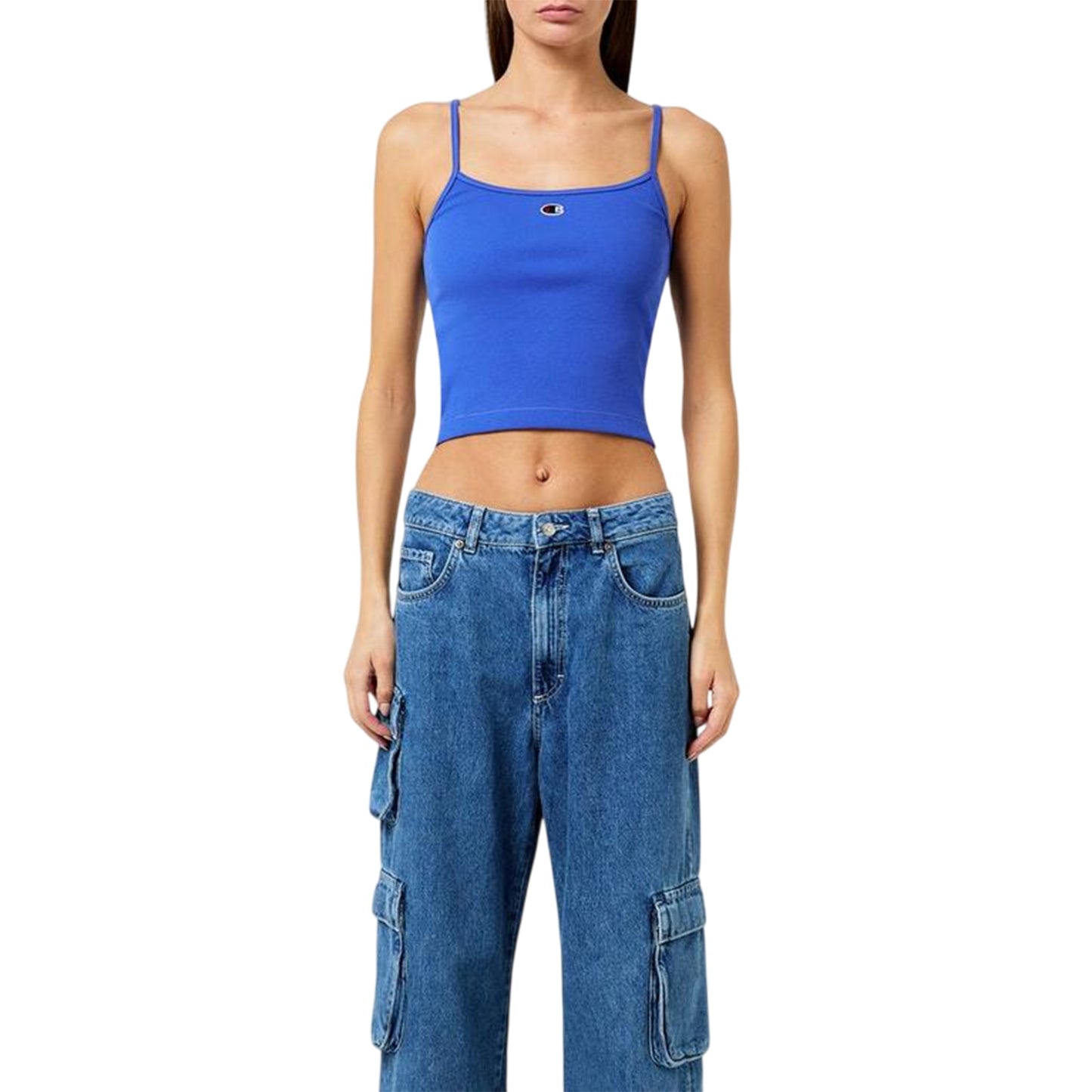 Blue - Side - Champion Womens-Ladies Cotton Blend Slim Spaghetti Strap Tank Top