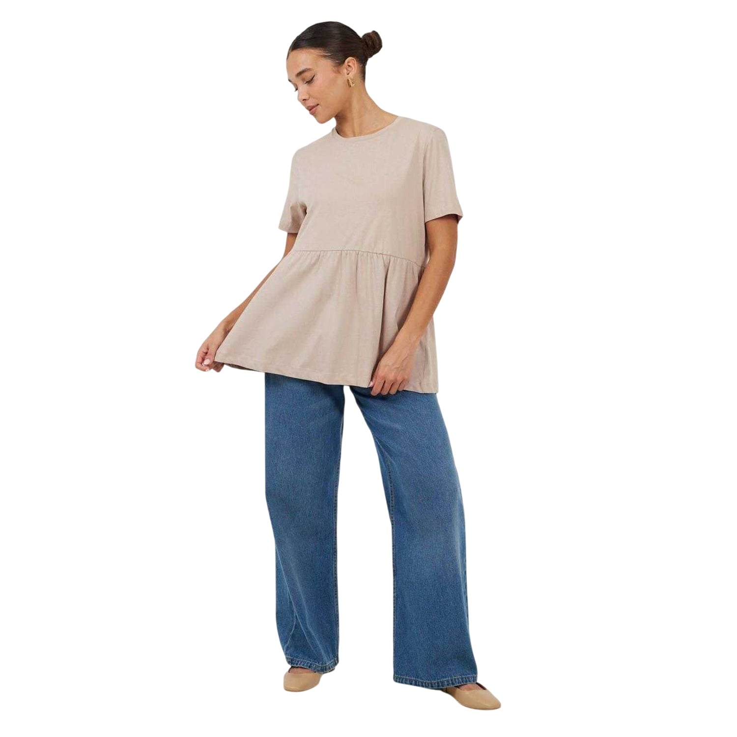 Mushroom - Side - Brave Soul Womens-Ladies Swing Smock Panel T-Shirt Dress