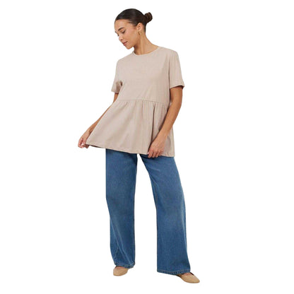 Mushroom - Side - Brave Soul Womens-Ladies Swing Smock Panel T-Shirt Dress