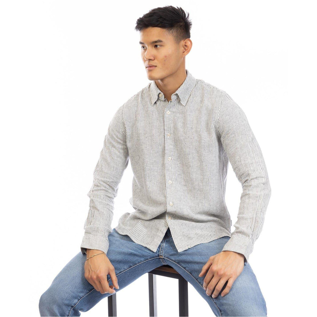 Black-White - Lifestyle - Peter Werth Mens Rascoe Collared Long-Sleeved Button-Down Shirt