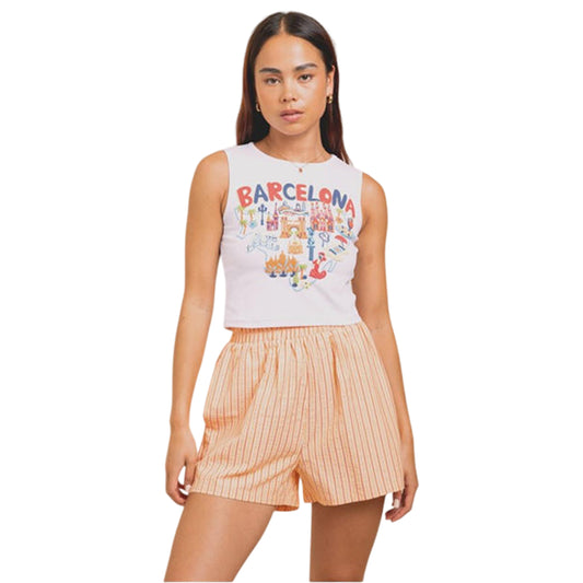 White - Front - Daisy Street Womens-Ladies Barcelona Graphic Print Cropped Tank Top