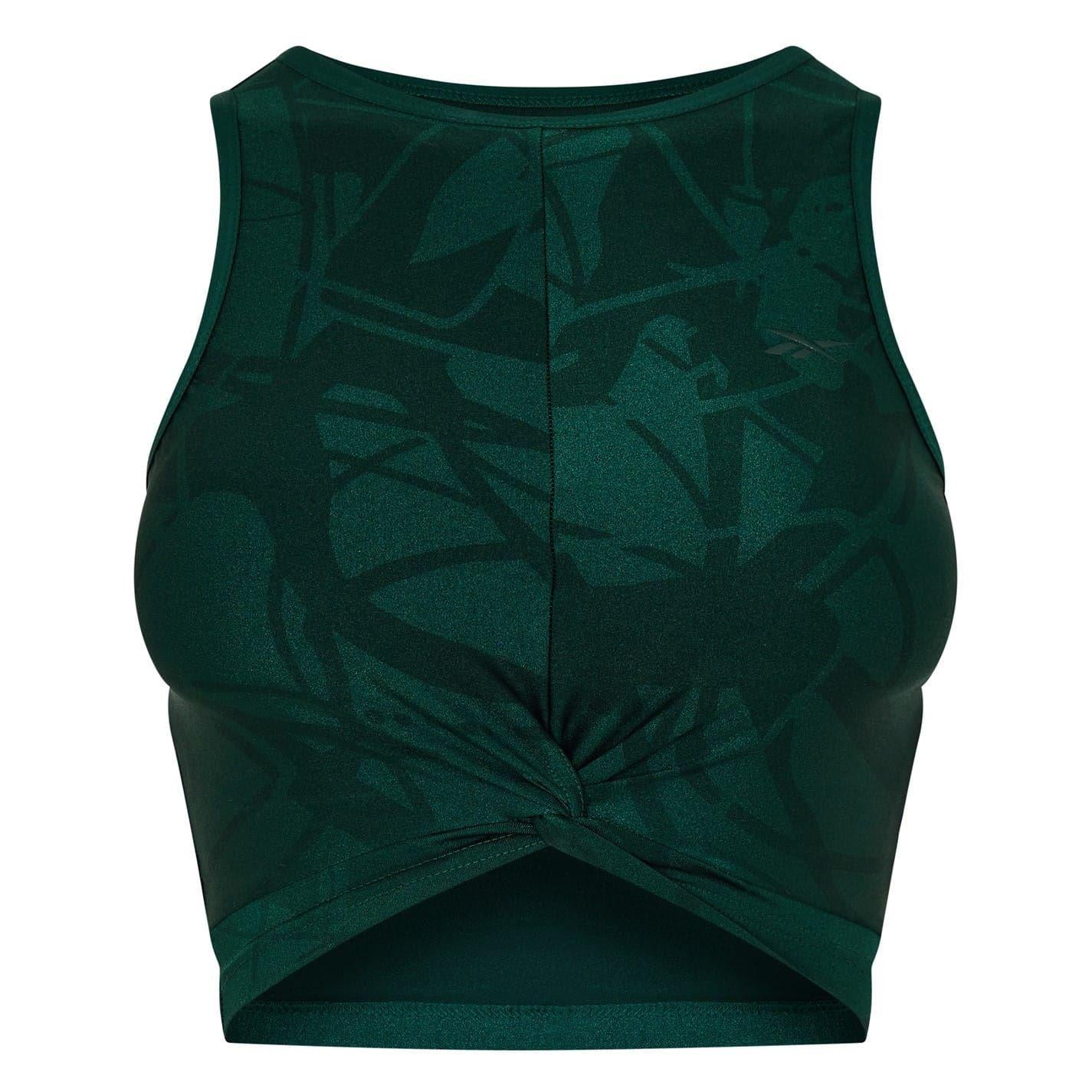 Forest Green - Front - Reebok Womens-Ladies Leaf Print Slim Yoga Tank Top