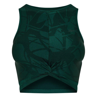 Forest Green - Front - Reebok Womens-Ladies Leaf Print Slim Yoga Tank Top