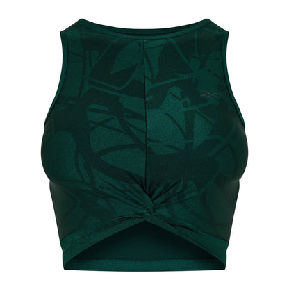 Forest Green - Front - Reebok Womens-Ladies Leaf Print Slim Yoga Tank Top