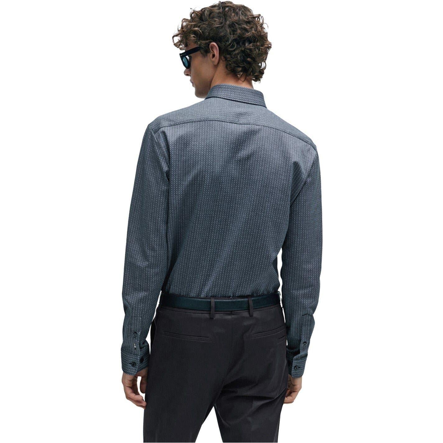 Dark Blue - Back - Hugo Boss Mens Roan Kent Oxford Long-Sleeved Button-Down Shirt