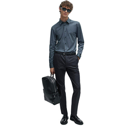 Dark Blue - Side - Hugo Boss Mens Roan Kent Oxford Long-Sleeved Button-Down Shirt