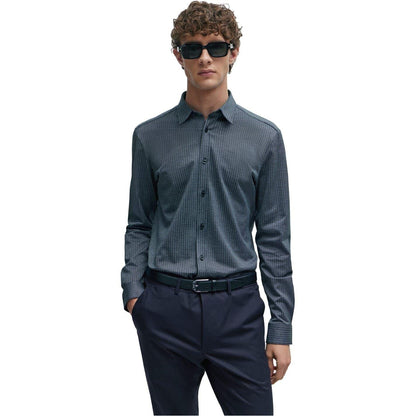 Dark Blue - Front - Hugo Boss Mens Roan Kent Oxford Long-Sleeved Button-Down Shirt