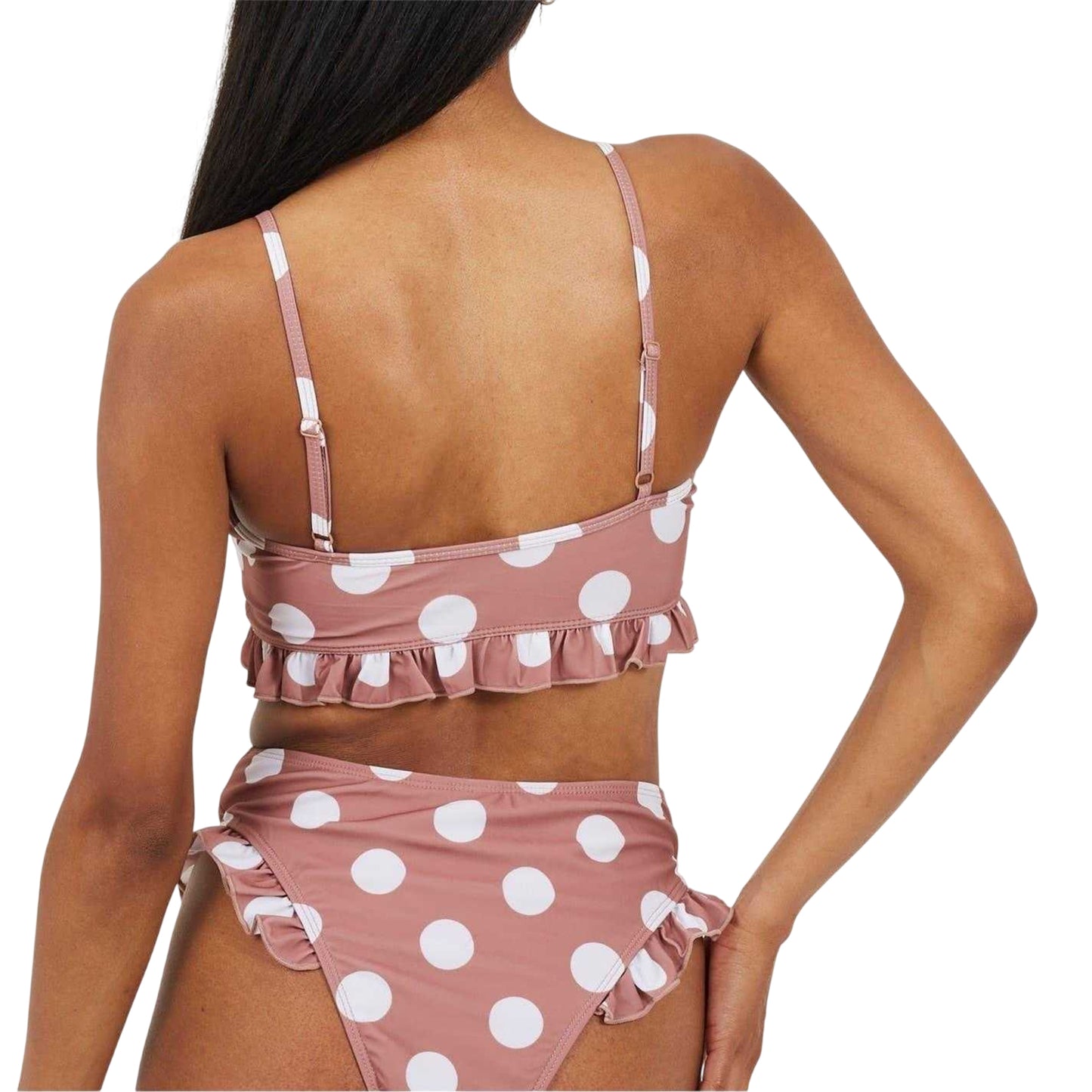 Tan-White - Back - Brave Soul Womens-Ladies Polka Dot Scoop Neck Bikini Top