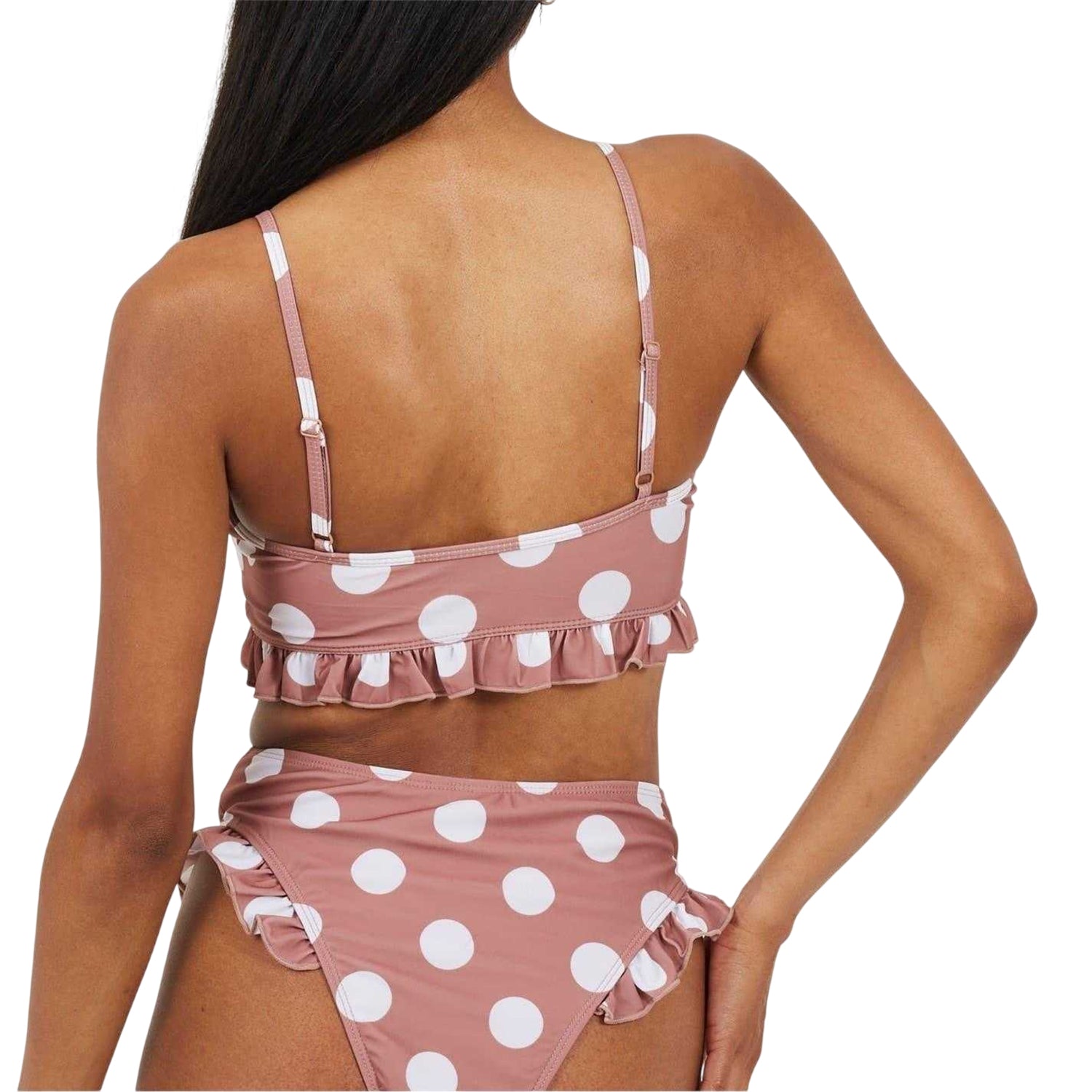 Tan-White - Back - Brave Soul Womens-Ladies Polka Dot Scoop Neck Bikini Top