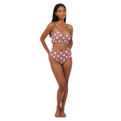 Tan-White - Side - Brave Soul Womens-Ladies Polka Dot Scoop Neck Bikini Top