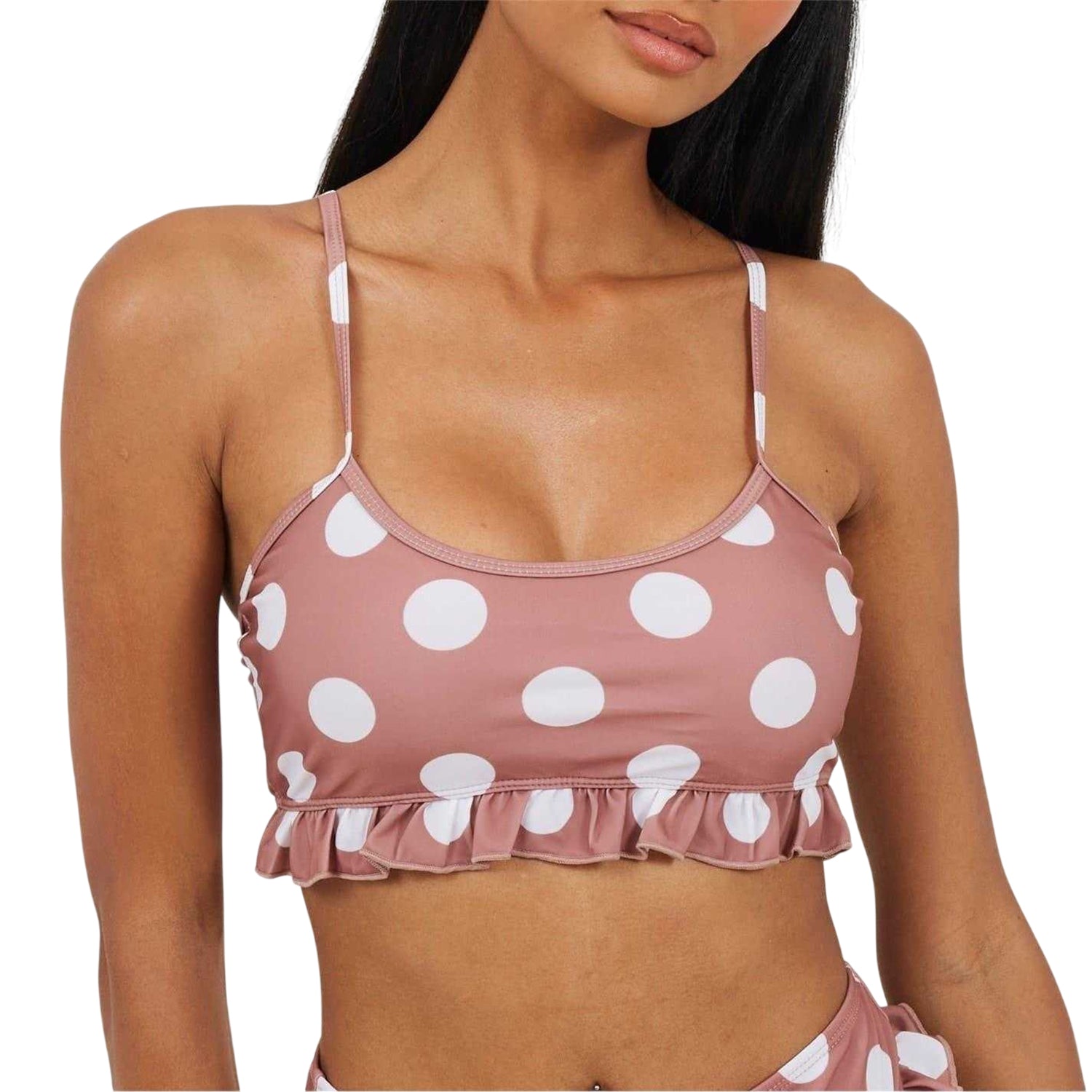 Tan-White - Front - Brave Soul Womens-Ladies Polka Dot Scoop Neck Bikini Top