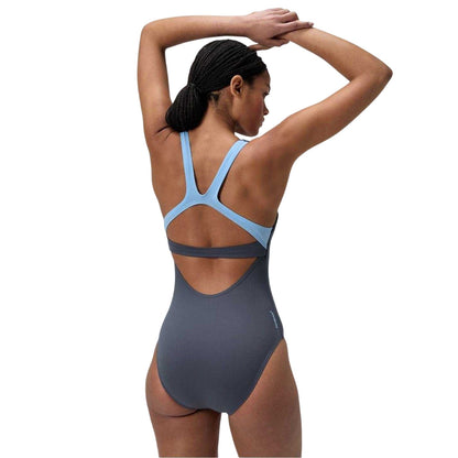 Lead Grey - Back - Speedo Womens-Ladies Square Neck Regular One Piece Swimsuit