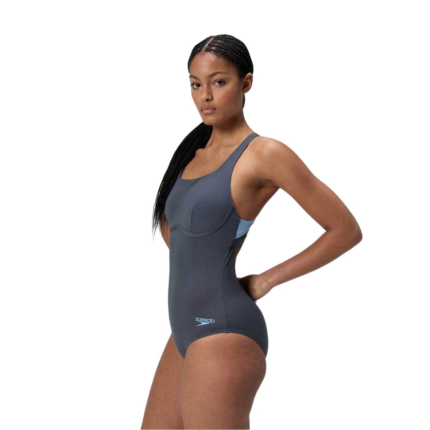 Lead Grey - Lifestyle - Speedo Womens-Ladies Square Neck Regular One Piece Swimsuit