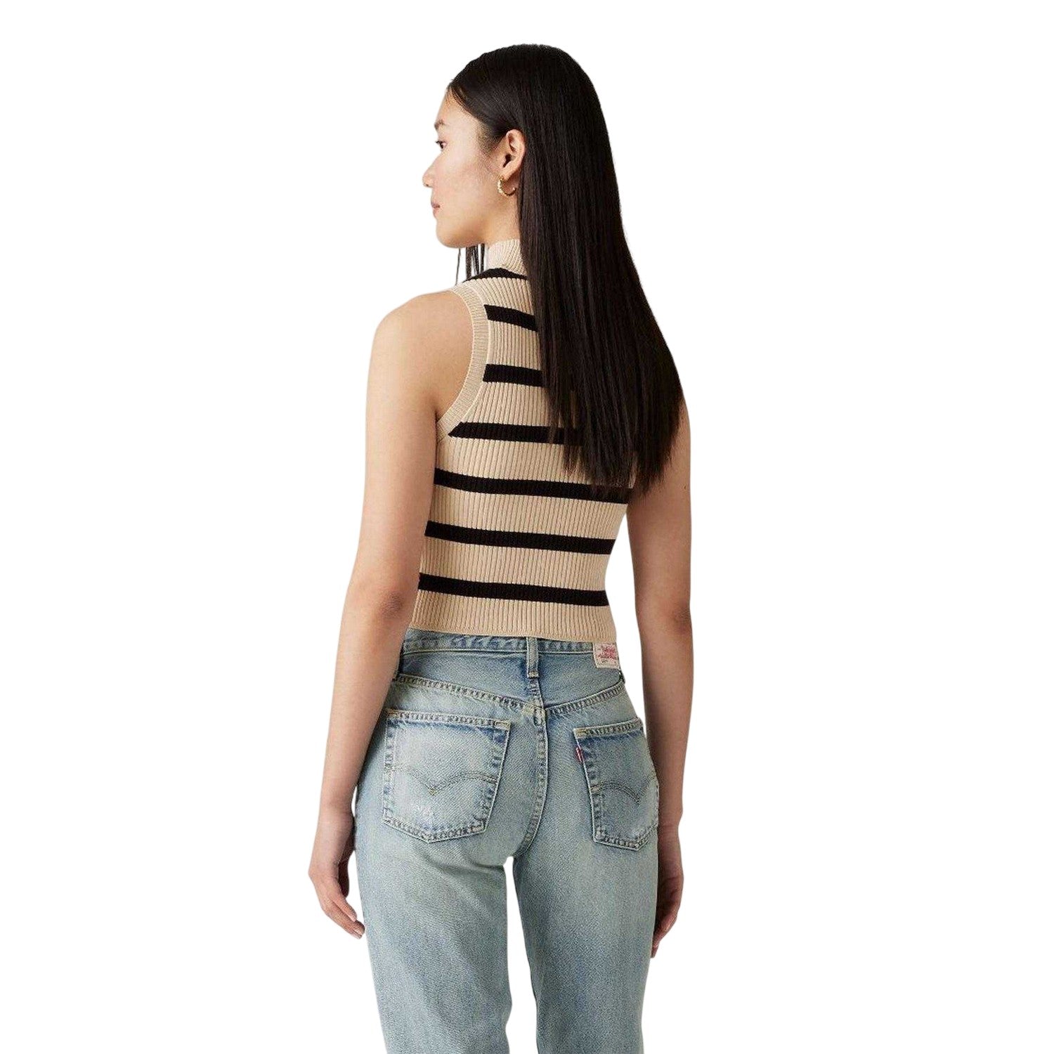 Creme - Back - Levis Womens-Ladies Tulip High-Neck Sleeveless Crop Top