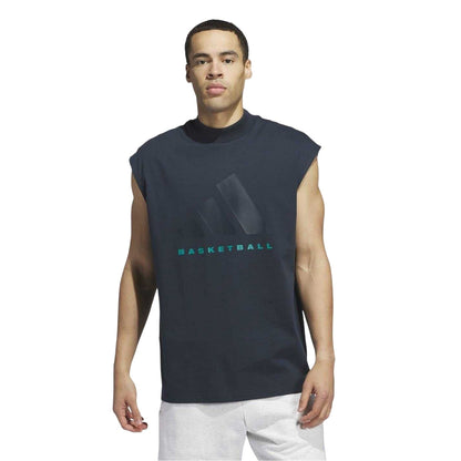 Navy - Side - Adidas Unisex Adult Adi Cotton Basketball Tank Top