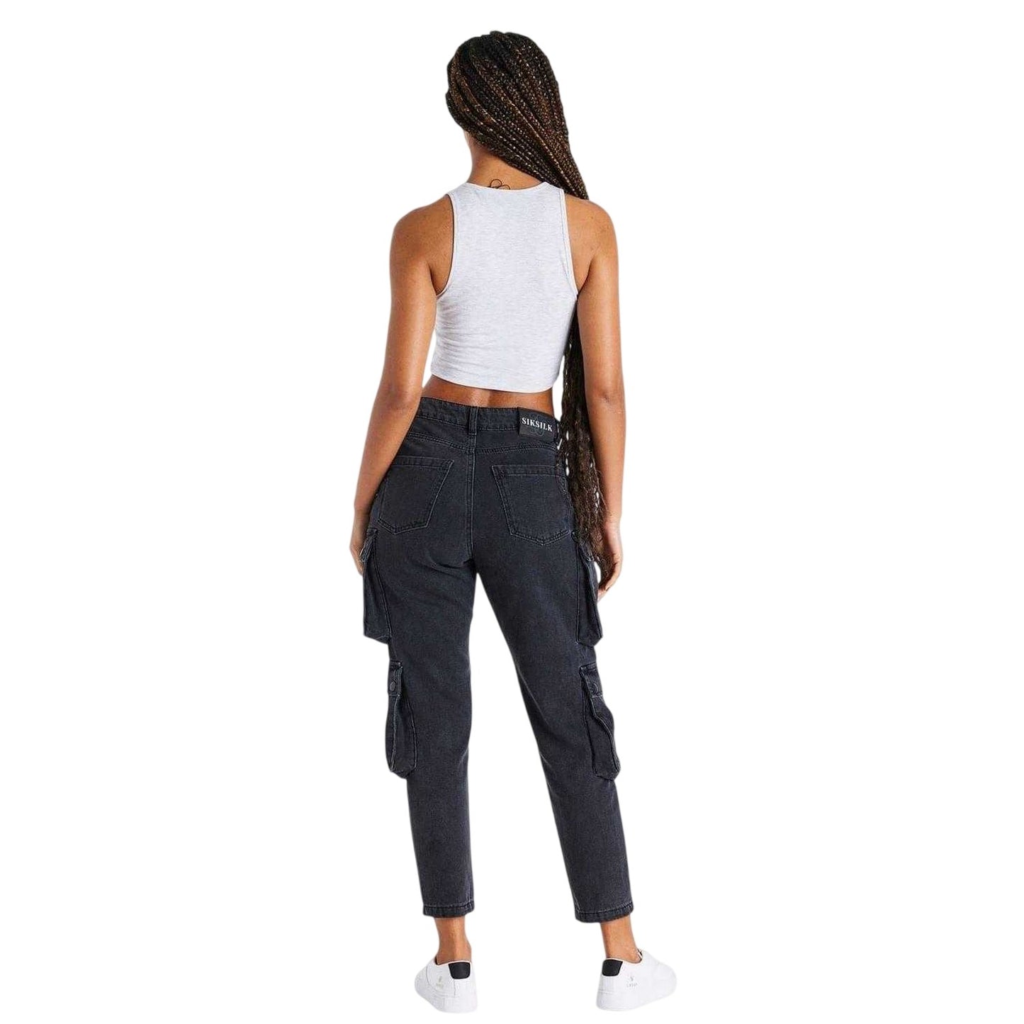 Grey - Back - SikSilk Womens-Ladies Slim Crop Top