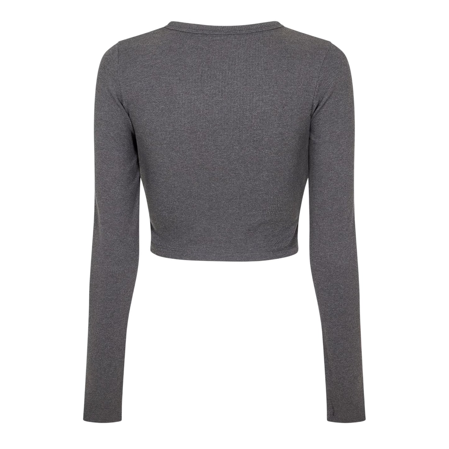 Dark Grey Melange - Back - JJXX Womens-Ladies Feline Slim Long-Sleeved Crop T-Shirt