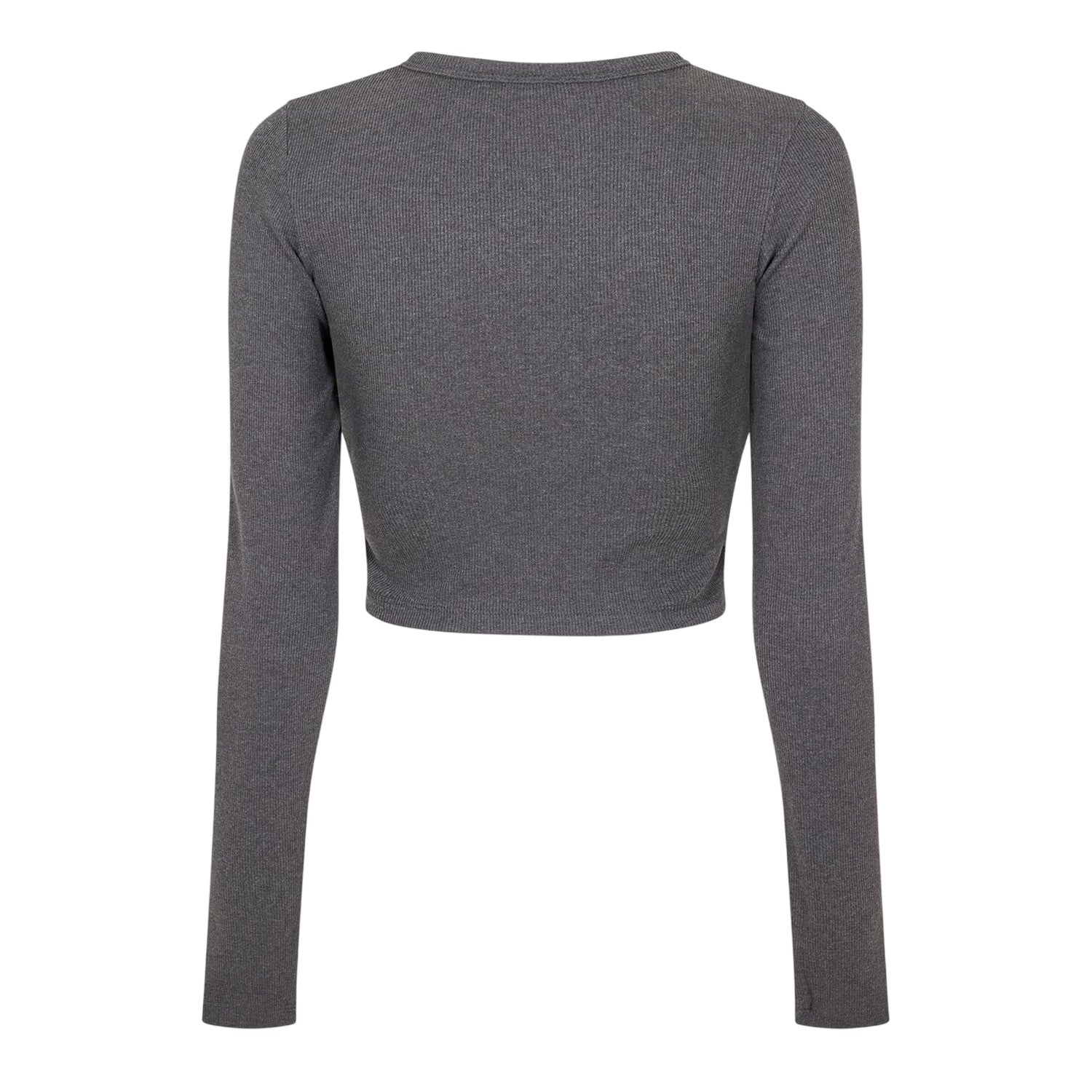 Dark Grey Melange - Back - JJXX Womens-Ladies Feline Slim Long-Sleeved Crop T-Shirt