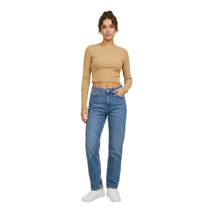 Incense - Side - JJXX Womens-Ladies Feline Slim Long-Sleeved Crop T-Shirt
