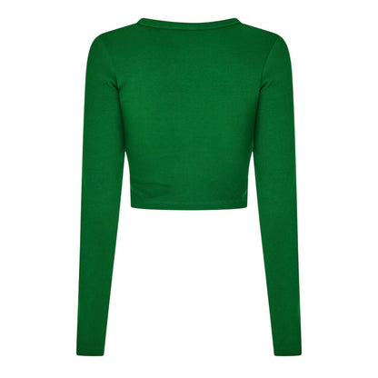 Garden Green - Back - JJXX Womens-Ladies Feline Slim Long-Sleeved Crop T-Shirt