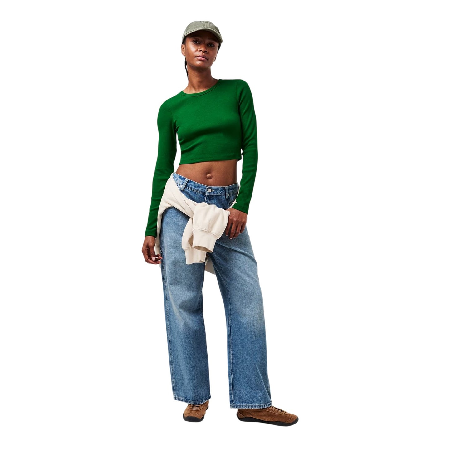 Garden Green - Side - JJXX Womens-Ladies Feline Slim Long-Sleeved Crop T-Shirt