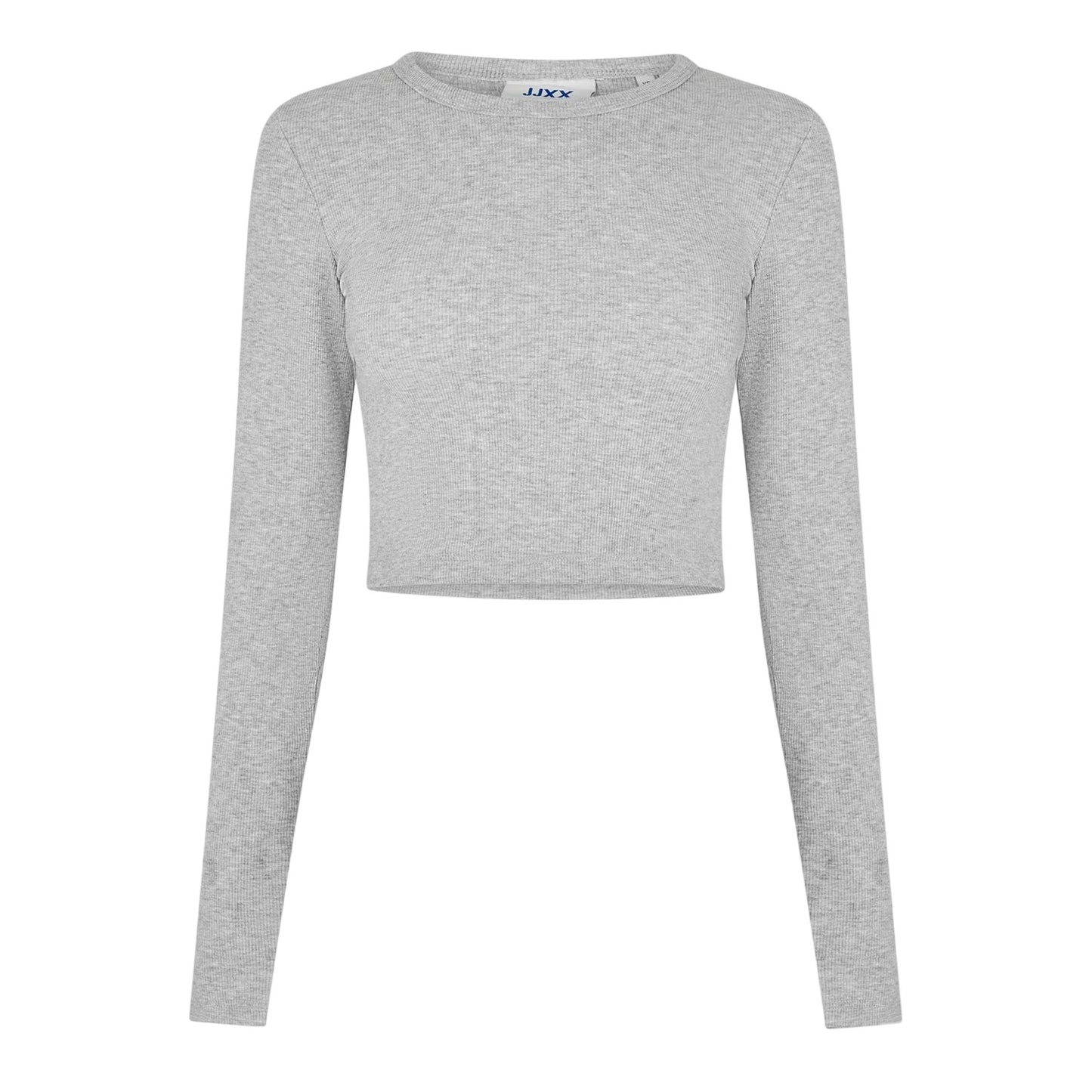 Grey Melange - Front - JJXX Womens-Ladies Feline Slim Long-Sleeved Crop T-Shirt