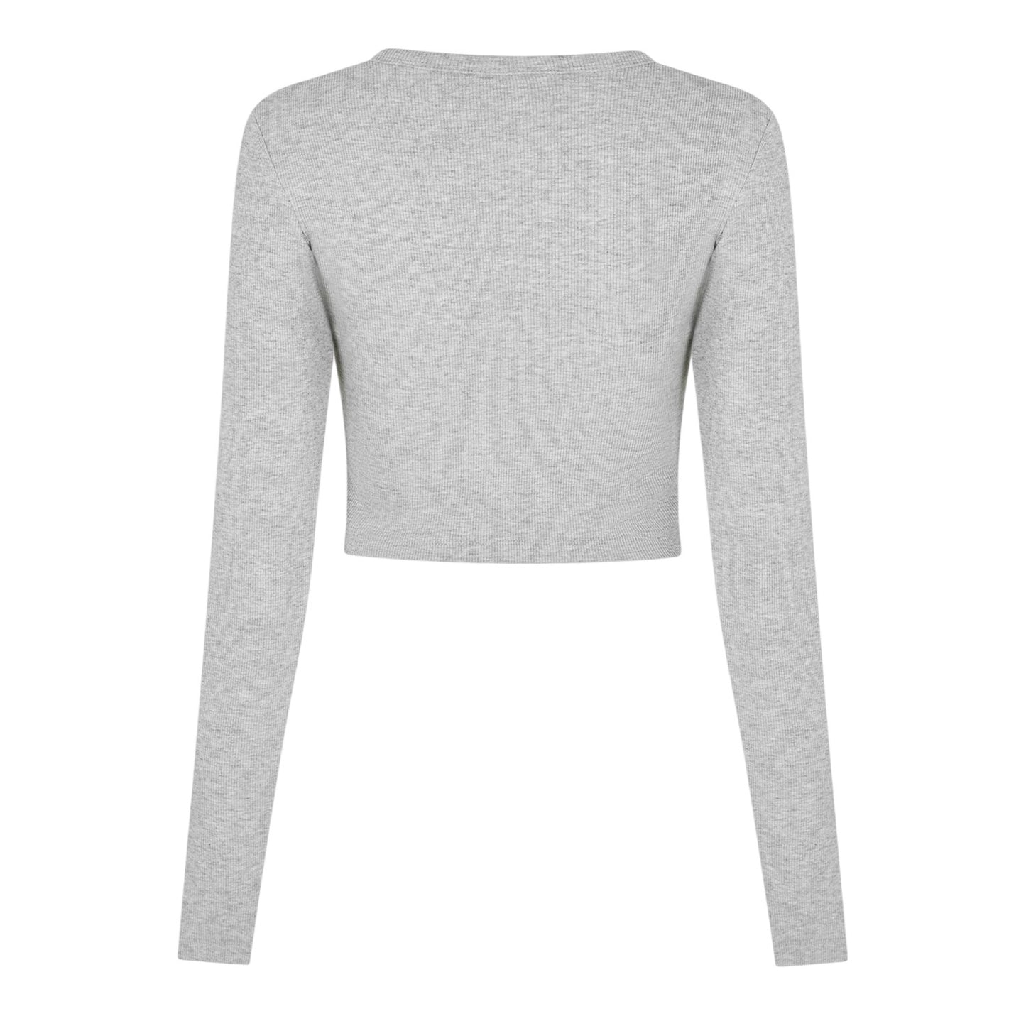 Grey Melange - Back - JJXX Womens-Ladies Feline Slim Long-Sleeved Crop T-Shirt