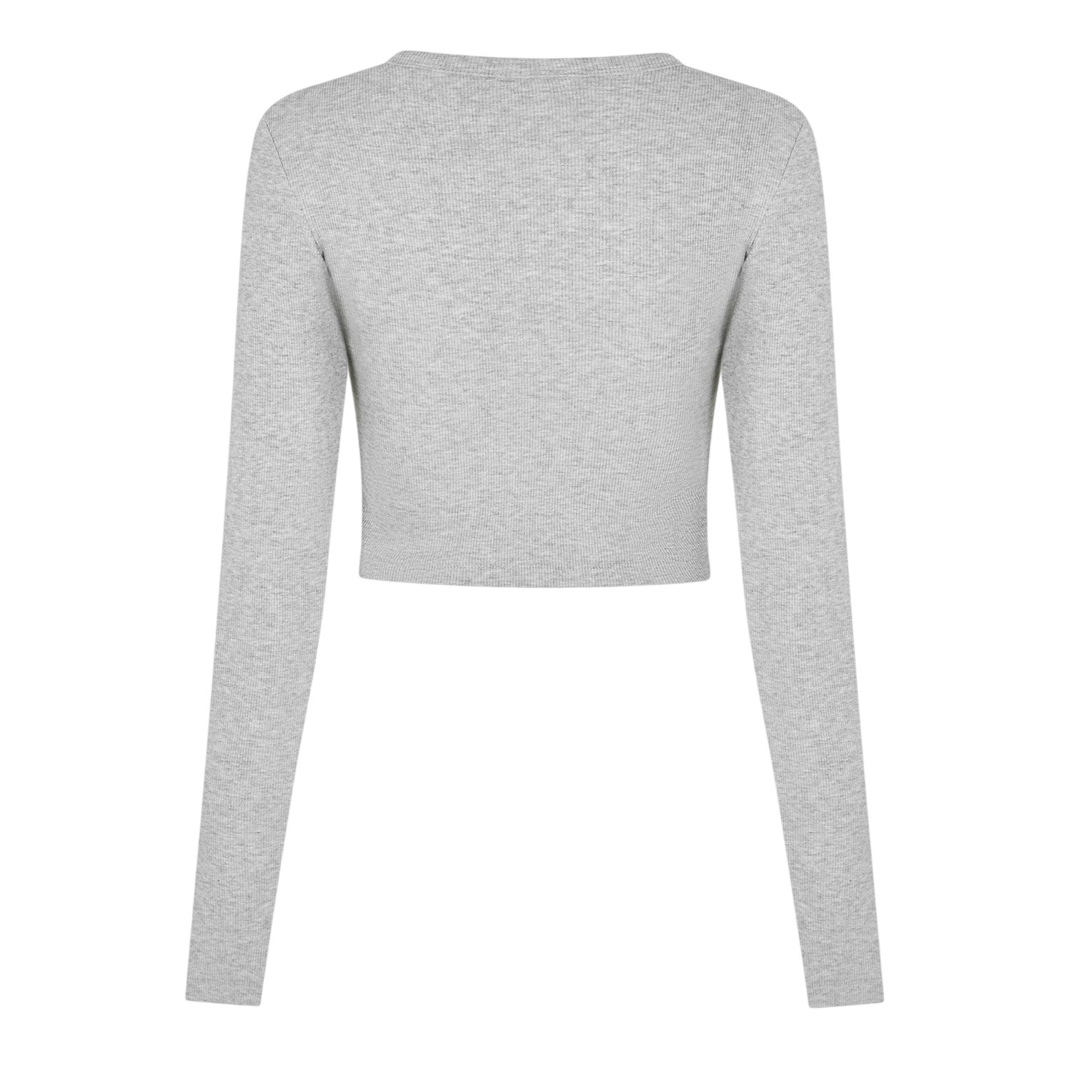 Grey Melange - Back - JJXX Womens-Ladies Feline Slim Long-Sleeved Crop T-Shirt