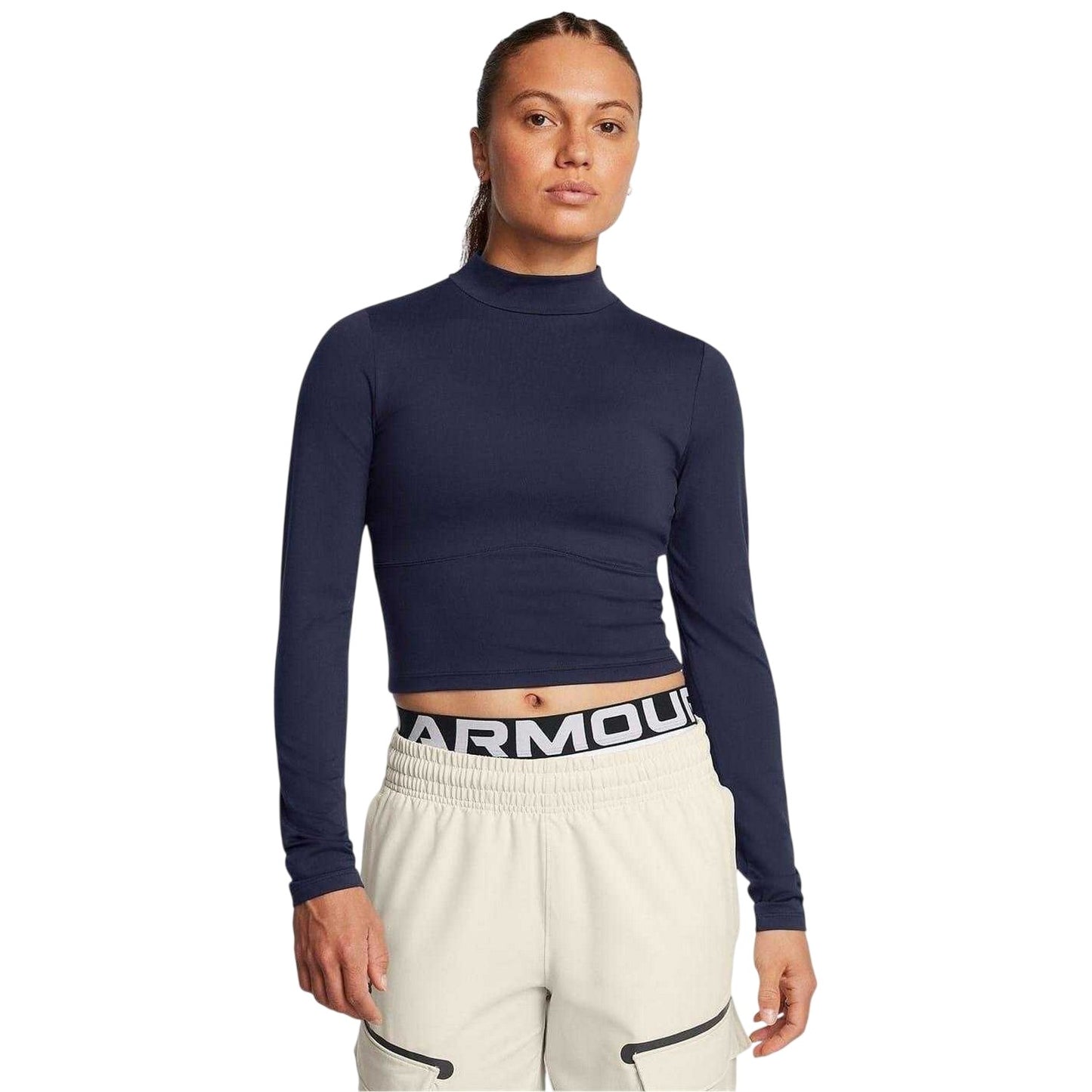 Blue - Side - Under Armour Womens-Ladies Meridian Mock Neck Slim T-Shirt