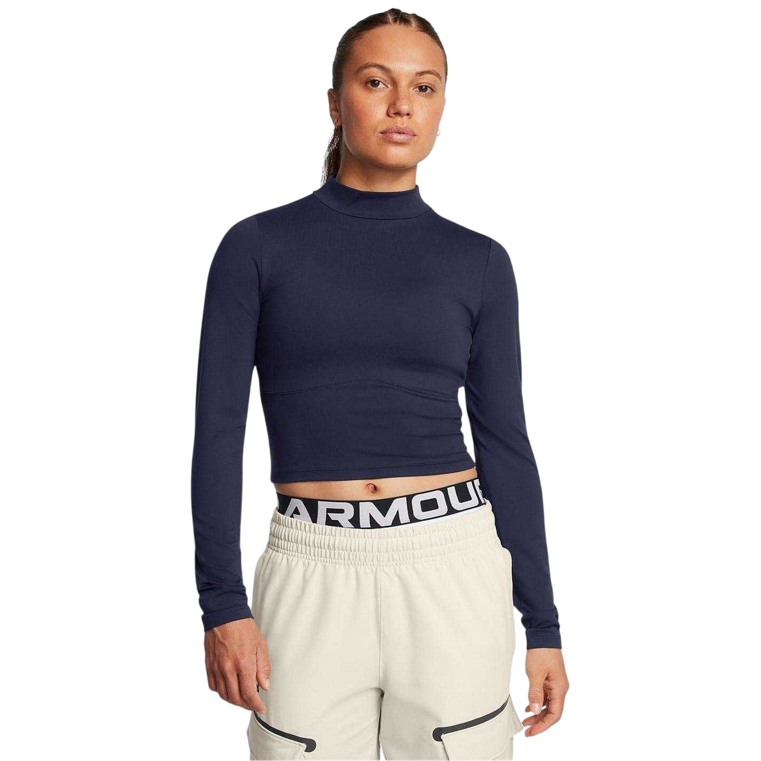 Blue - Side - Under Armour Womens-Ladies Meridian Mock Neck Slim T-Shirt