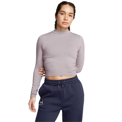 Grey - Side - Under Armour Womens-Ladies Meridian Mock Neck Slim T-Shirt