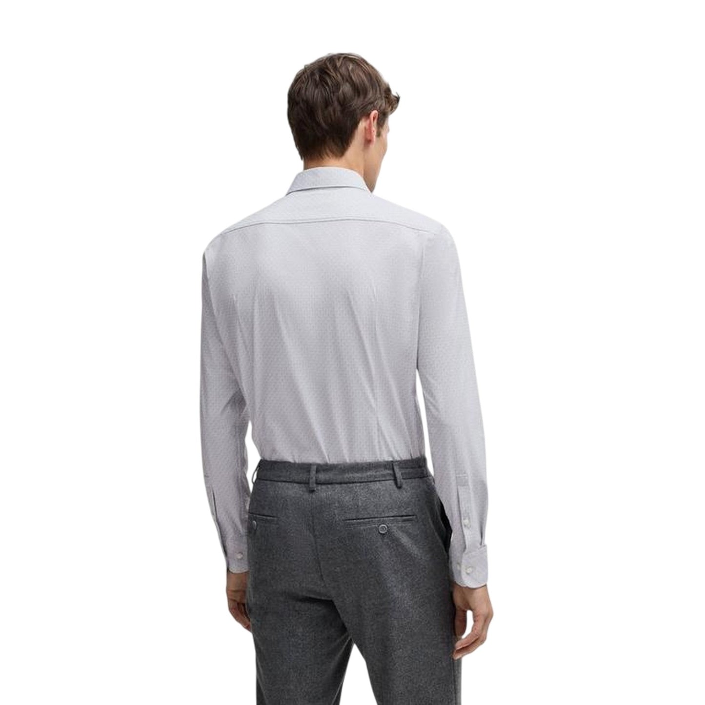 Medium Grey - Back - Boss Mens Hank 222 Oxford Cotton Regular Button-Down Shirt