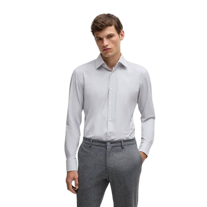 Medium Grey - Side - Boss Mens Hank 222 Oxford Cotton Regular Button-Down Shirt