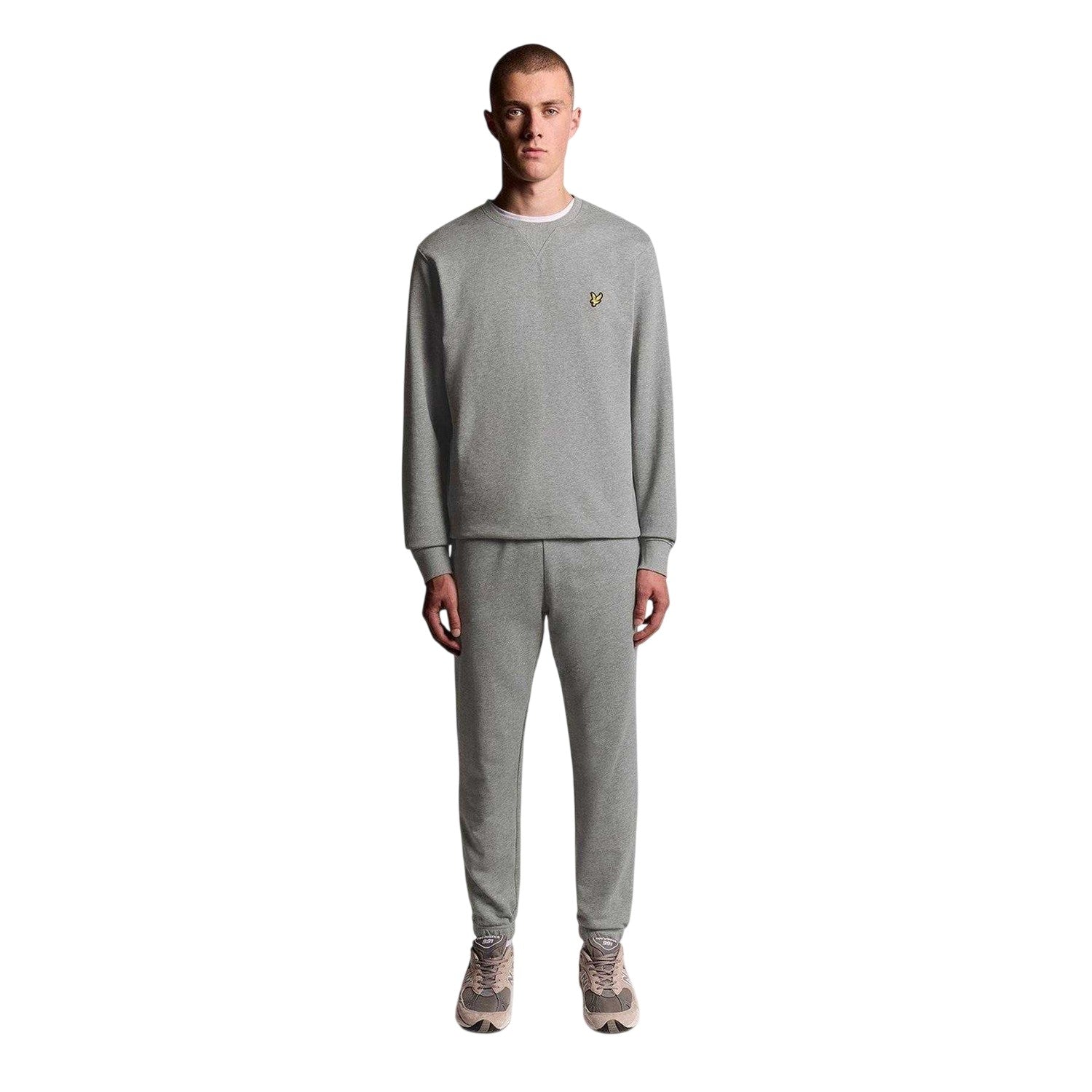 Grey Marl - Side - Lyle & Scott Mens Fleece Elasticated Hem Joggers