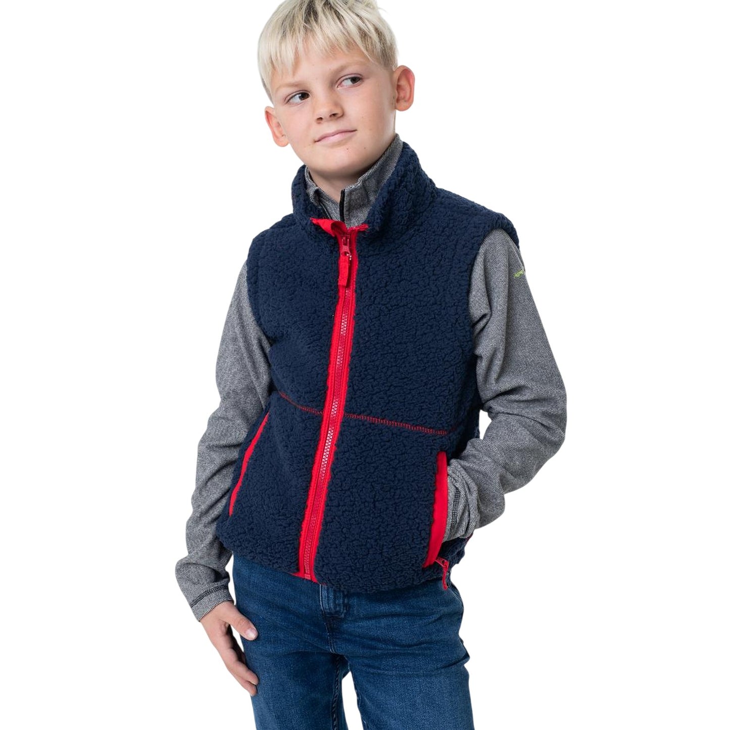 Navy - Side - Trespass Childrens-Kids Talant Fleece Gilet