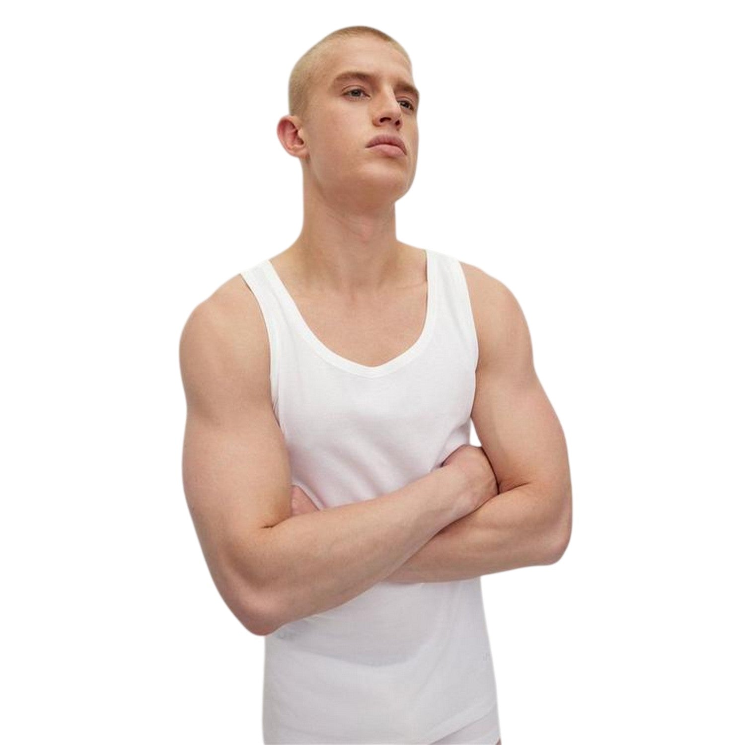 White - Side - Boss Mens Hbw Premium Cotton Tank Top (Pack of 3)