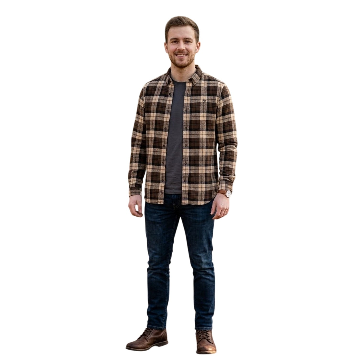 Chocolate Brown - Side - Timberland Mens Checked Casual Button-Down Shirt