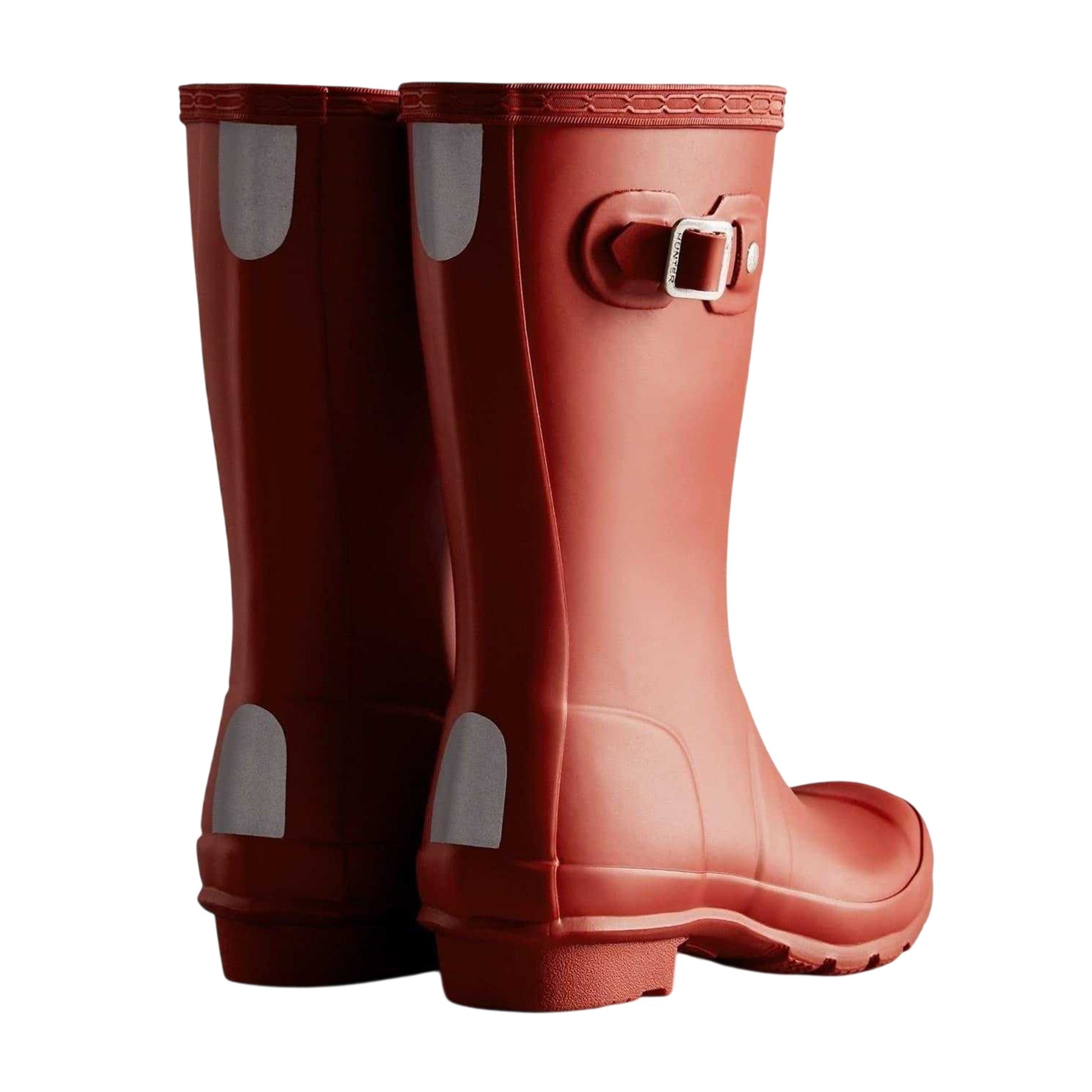 Red - Back - Hunter Childrens-Kids Original Waterproof Low Heel Wellington Boots
