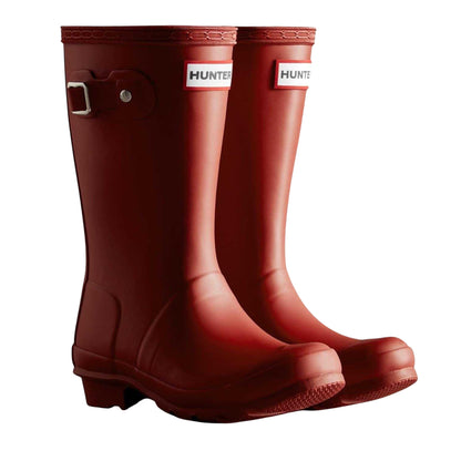 Red - Side - Hunter Childrens-Kids Original Waterproof Low Heel Wellington Boots