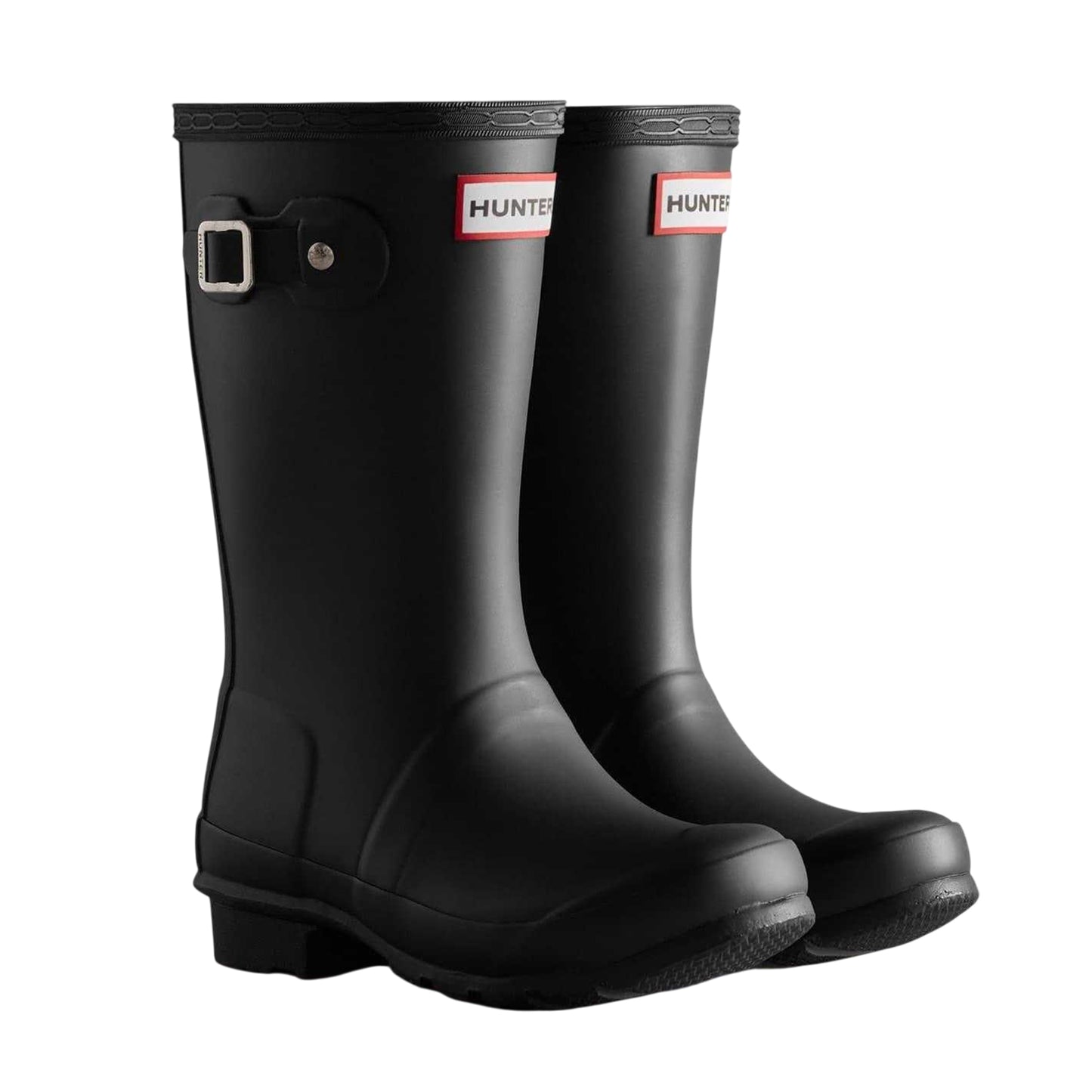 Black - Side - Hunter Childrens-Kids Original Waterproof Low Heel Wellington Boots