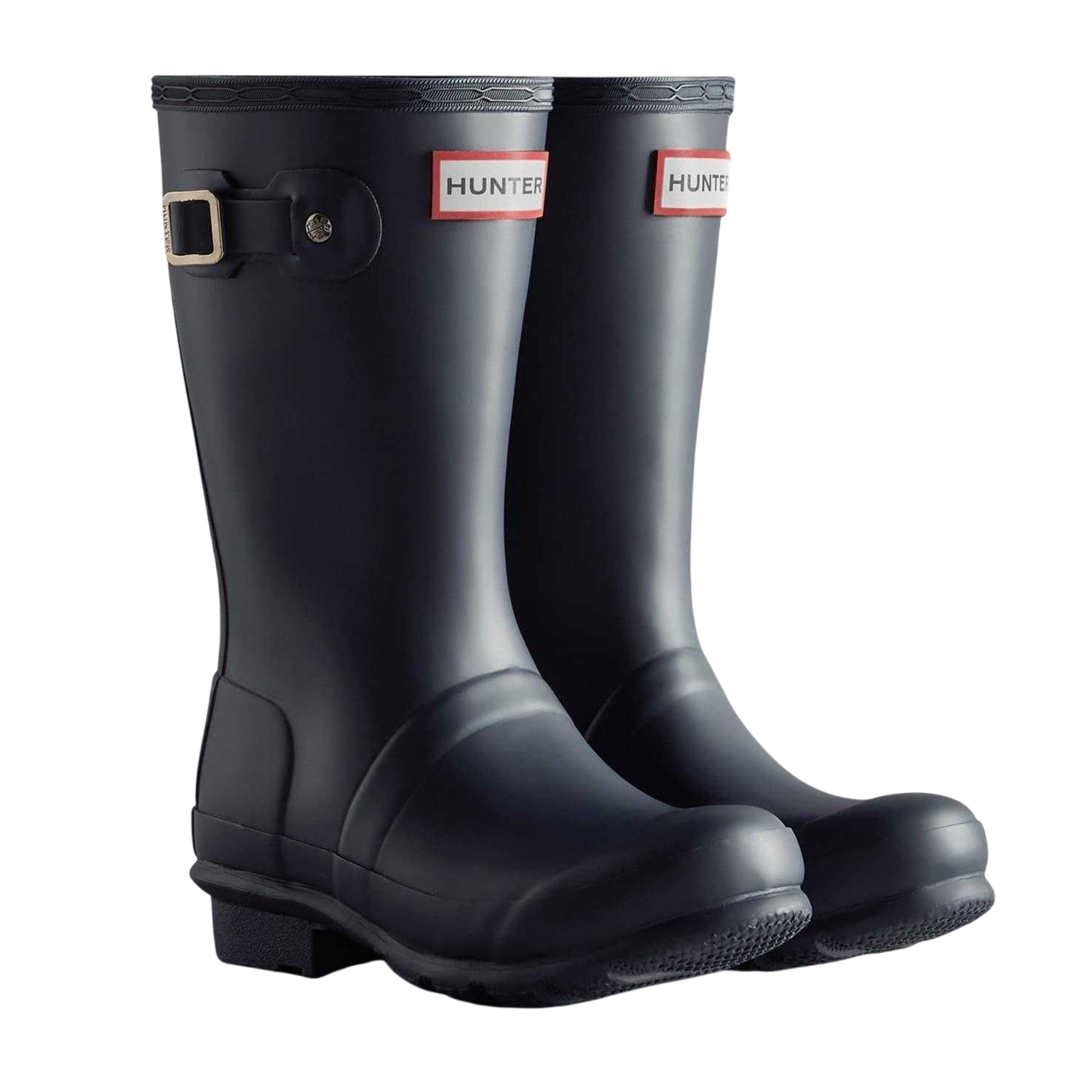 Navy - Side - Hunter Childrens-Kids Original Waterproof Low Heel Wellington Boots