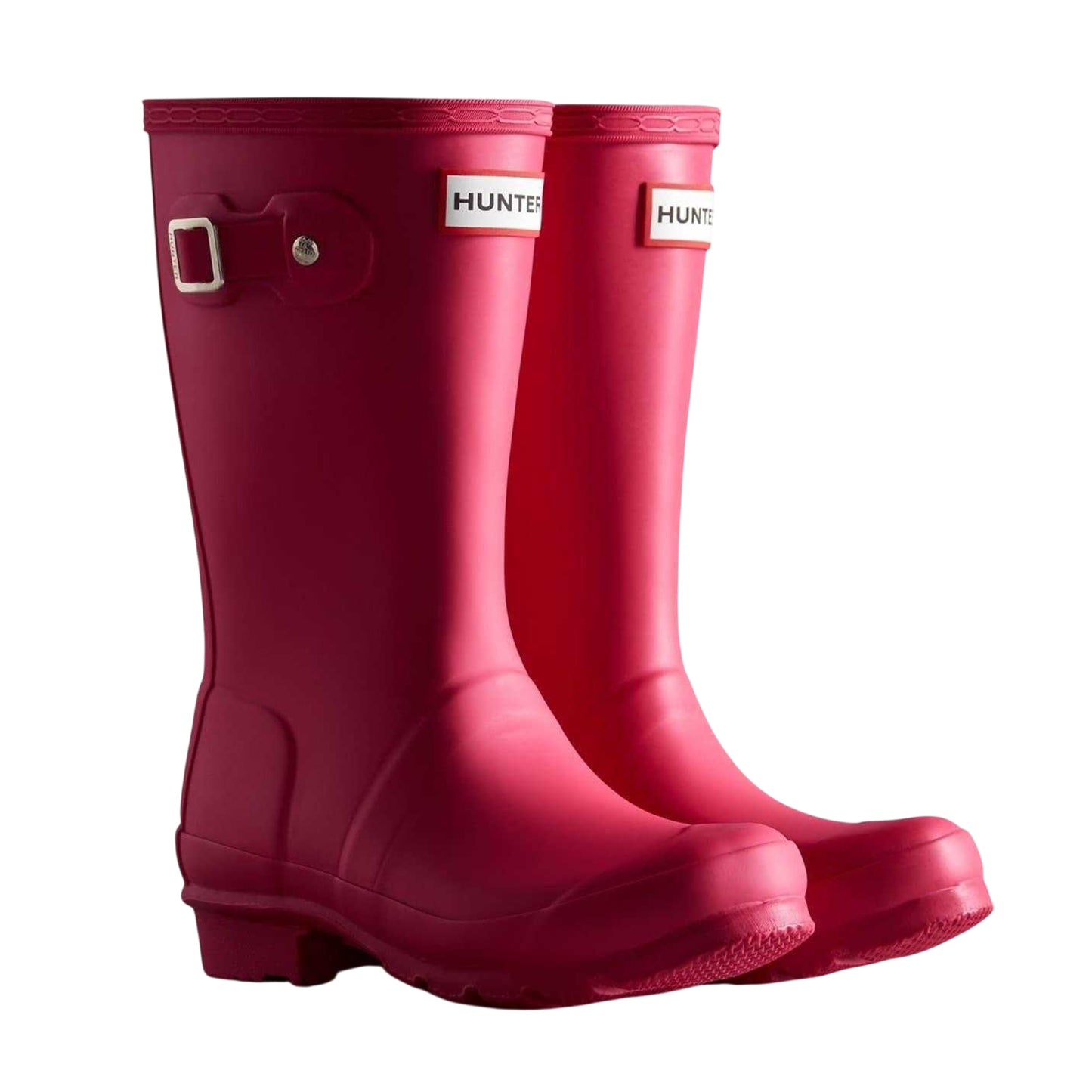Pink - Side - Hunter Childrens-Kids Original Waterproof Low Heel Wellington Boots