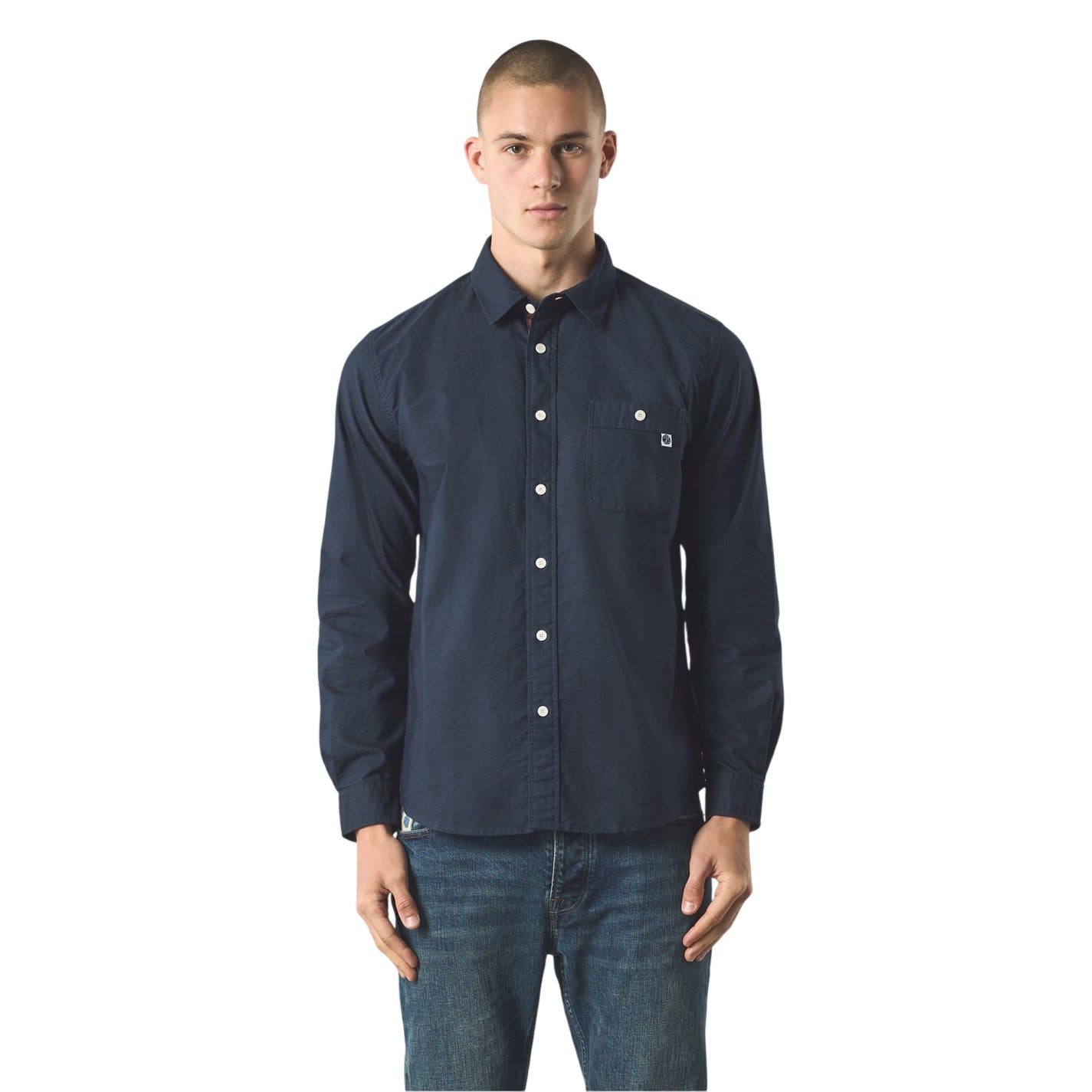 Navy - Side - Pretty Green Mens Paisley Lined Button-Down Shirt