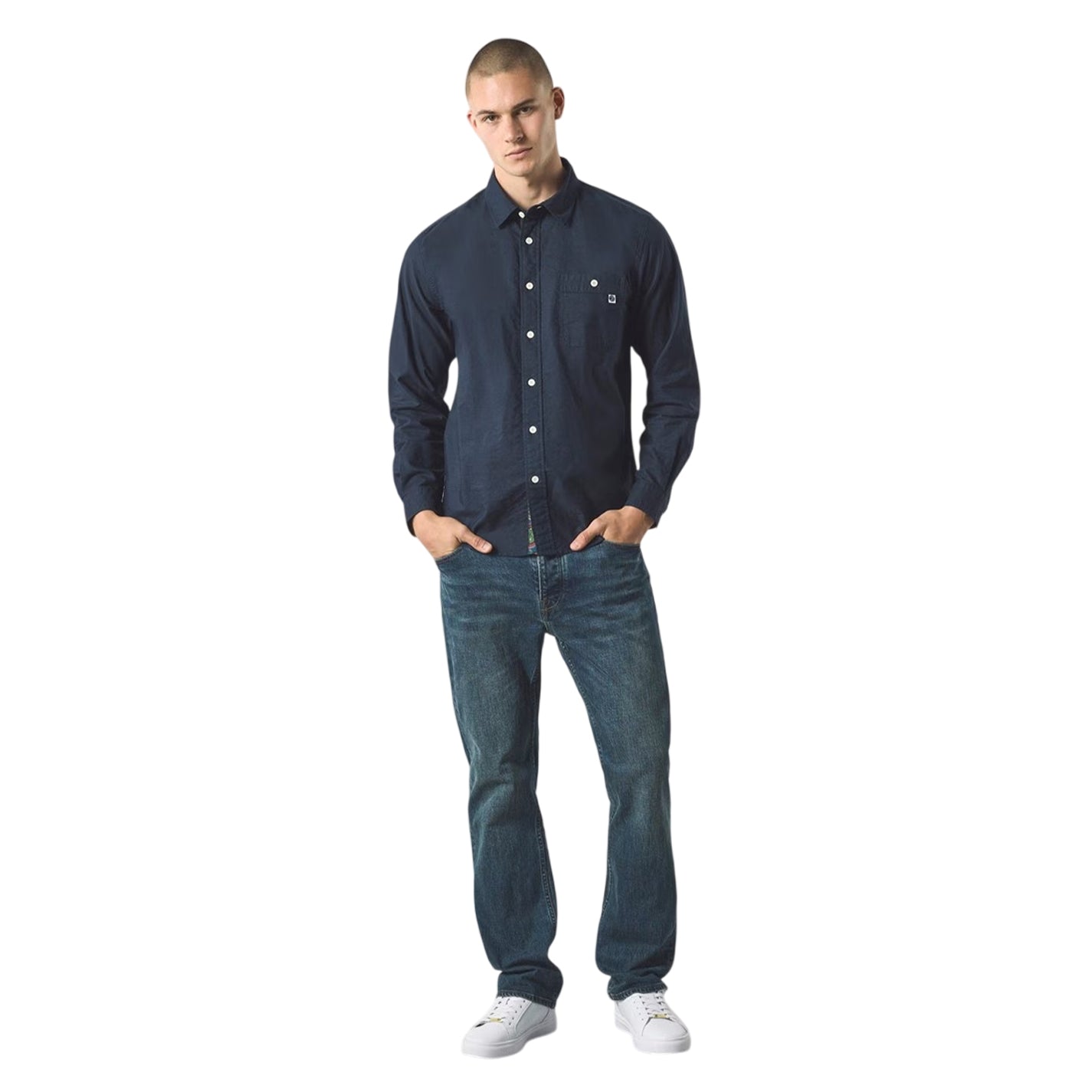 Navy - Lifestyle - Pretty Green Mens Paisley Lined Button-Down Shirt
