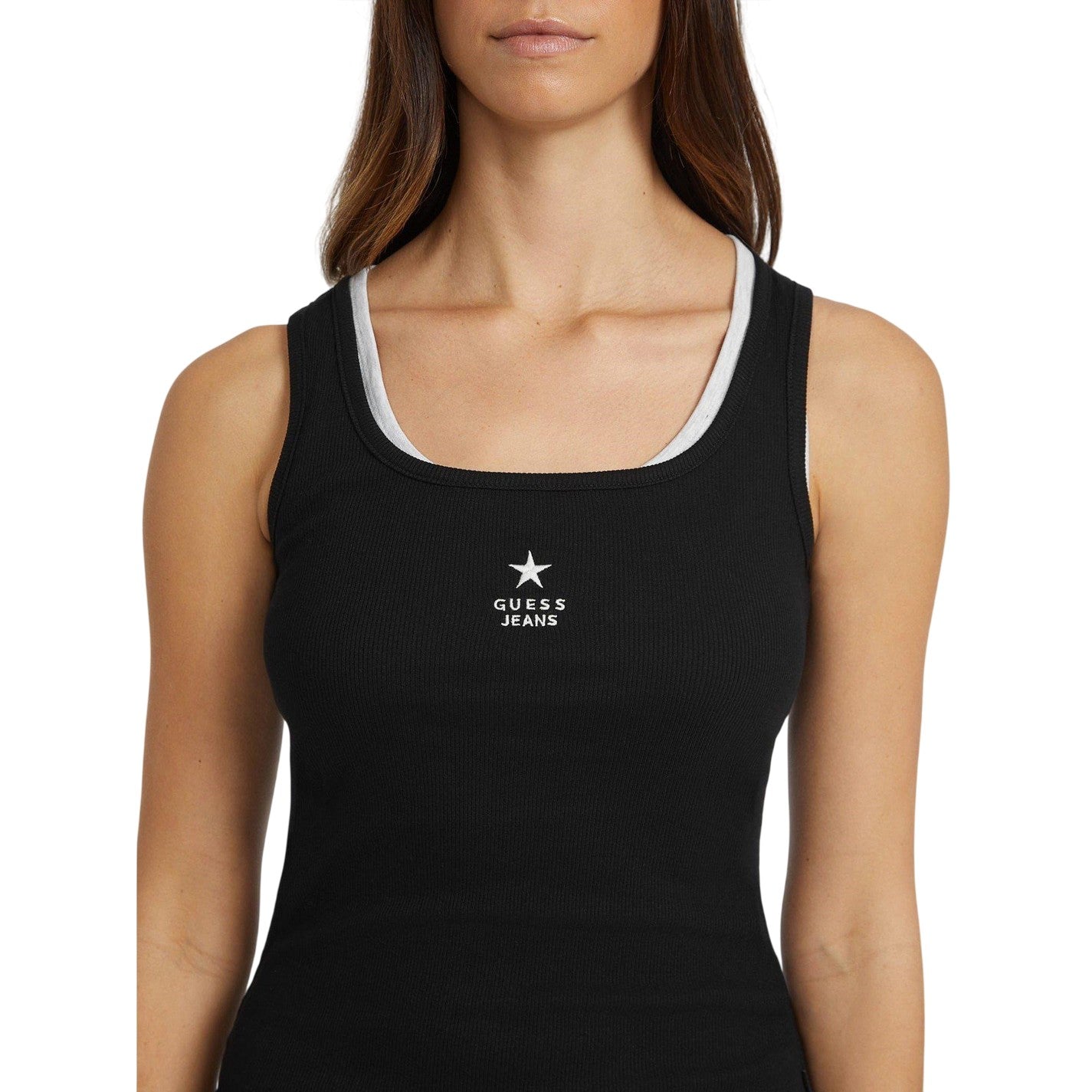Jet Black - Side - Guess Womens-Ladies Star Embroidered Tank Top