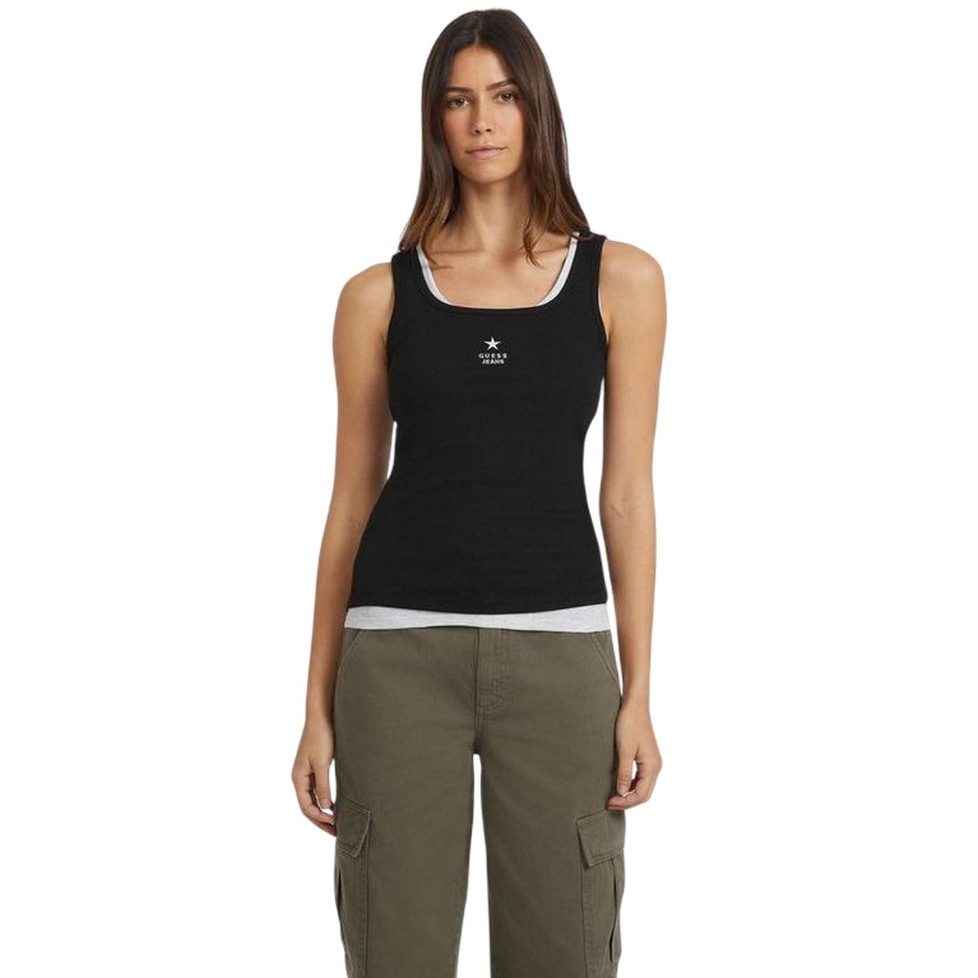 Jet Black - Lifestyle - Guess Womens-Ladies Star Embroidered Tank Top
