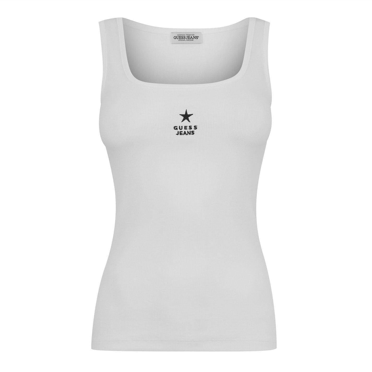 Pure White - Front - Guess Womens-Ladies Star Embroidered Tank Top