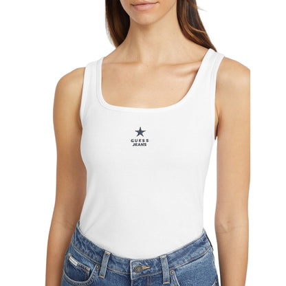 Pure White - Side - Guess Womens-Ladies Star Embroidered Tank Top